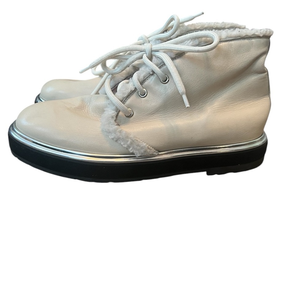 Agl White Leather Lace-Up Ankle Booties with Black Sole